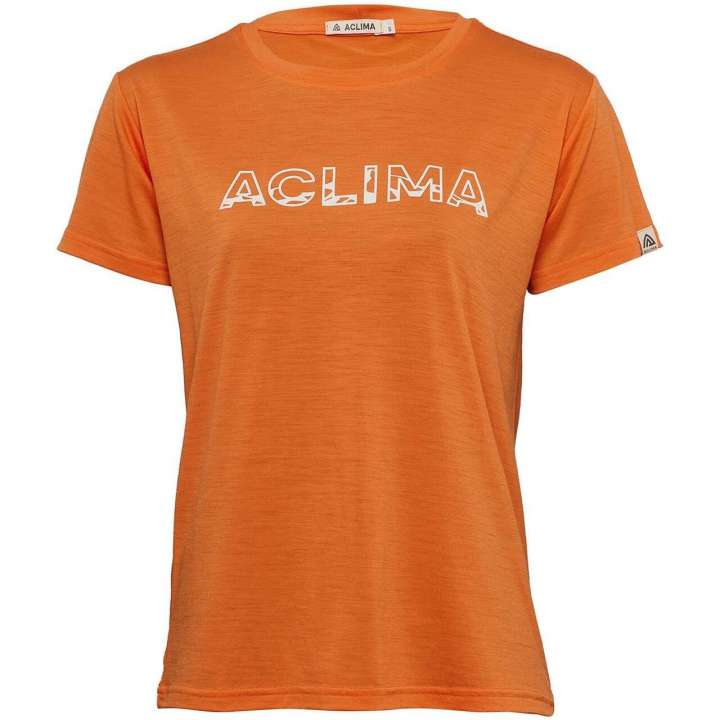 Priser på Aclima Womens LightWool Tee Logo (Orange (ORANGE TIGER) Large)