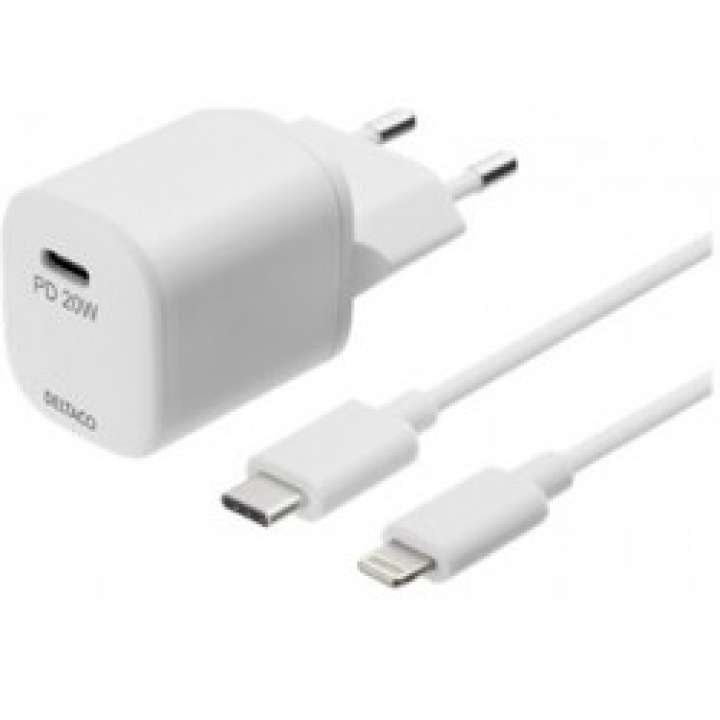 Priser på Deltaco Wall Charger, Usb-c, Pd 20w, C To Light. 1m - Oplader