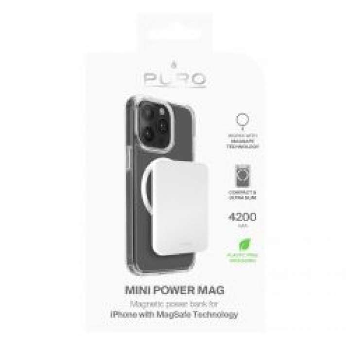 Priser på Puro Power Bank Mini Power Mag, 4200 Mah, Usb-c In/out, White