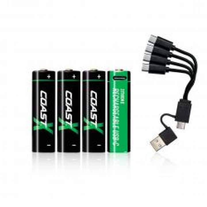 Priser på COAST 1,5V AA USB-C Genopladelige Batterier (Inkl. Ladekabel) - 4 stk. - Batteri
