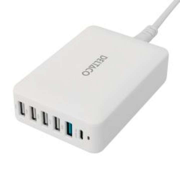 Priser på Deltaco Multi 6 Usb Charger, 4x Usb-a, 1x Usb-a 18w, 1x Usb-c Pd 30w - Oplader